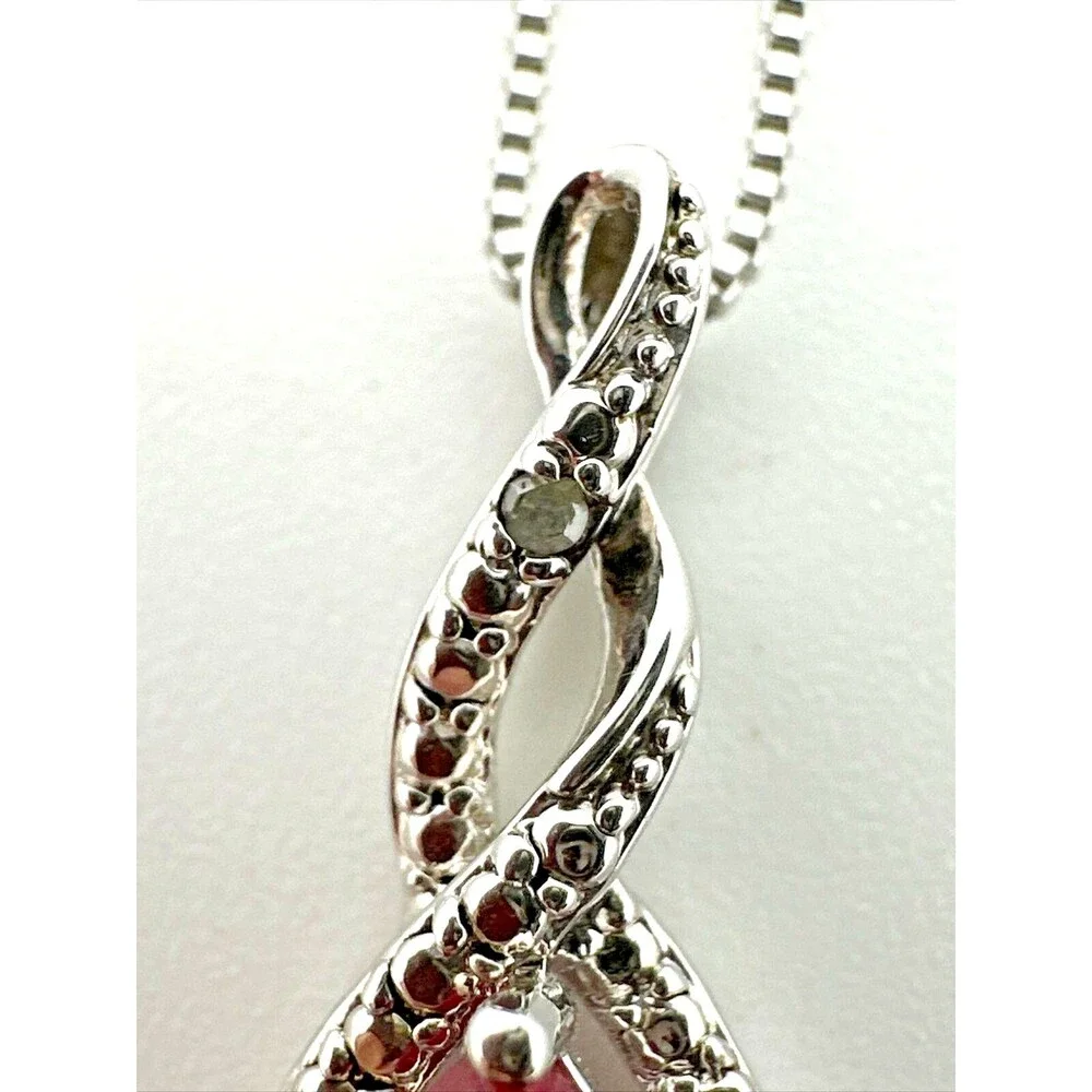 Vintage BN KRN Pink Rhinestone Pendant Necklace Silver Tone Chain Signed 18